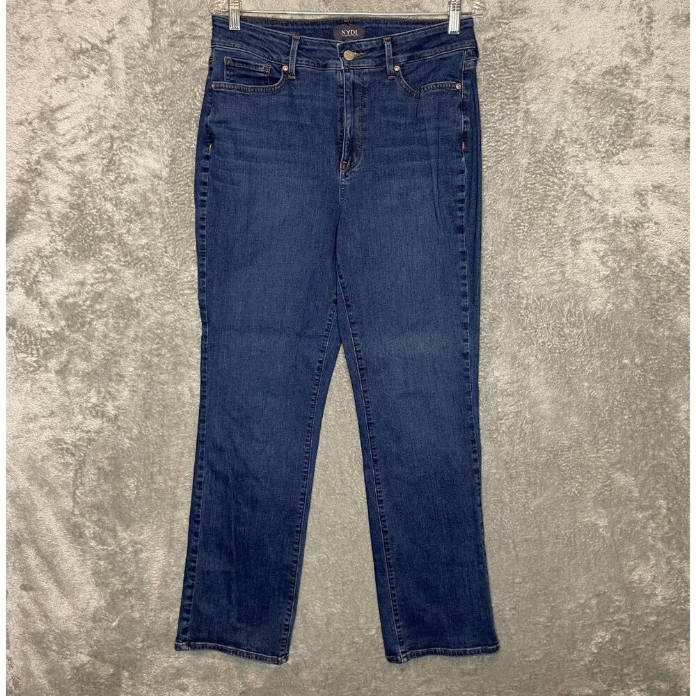 NYDJ Women Marilyn Straight Dark Indigo Wash Lift Tuck High Rise Denim Jean 10